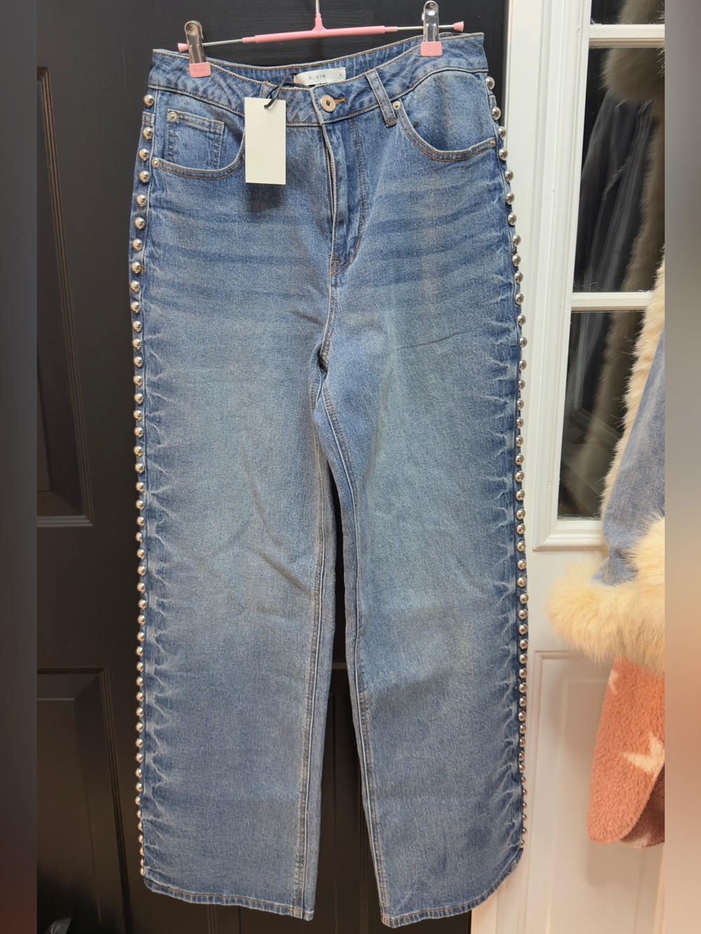 NWOT Blue Stud-Trim High-Rise Women's Jeans